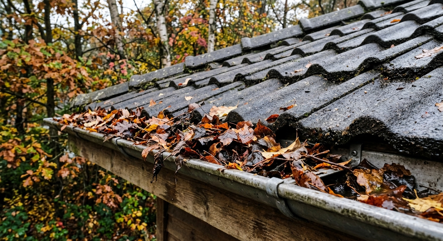 D&eacute;bris v&eacute;g&eacute;taux obstruant une goutti&egrave;re